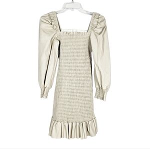 7 For All Mankind Smocked Faux Leather Mini Dress cream